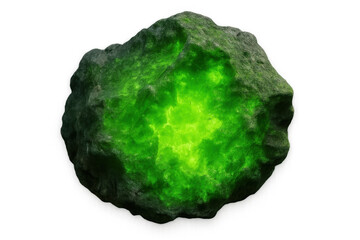 Glowing green meteorite rock isolated on transparent background, ideal for compositing and visual effects