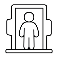 Metal detector door frame with man thin line icon, city museum concept. Vector graphics. Security metal detecting, safety sign on white background, style mobile or design.