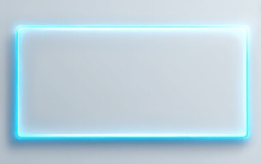 A light-grey background features a rectangular, translucent panel outlined with bright cyan neon light