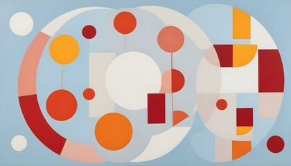 Fototapeta premium Abstract geometric artwork with colorful shapes and a modern design in pastel colors.