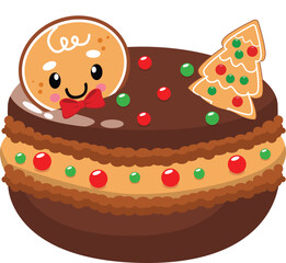 Delightful Christmas Chocolate Cake with Gingerbread Man and Tree Decorations