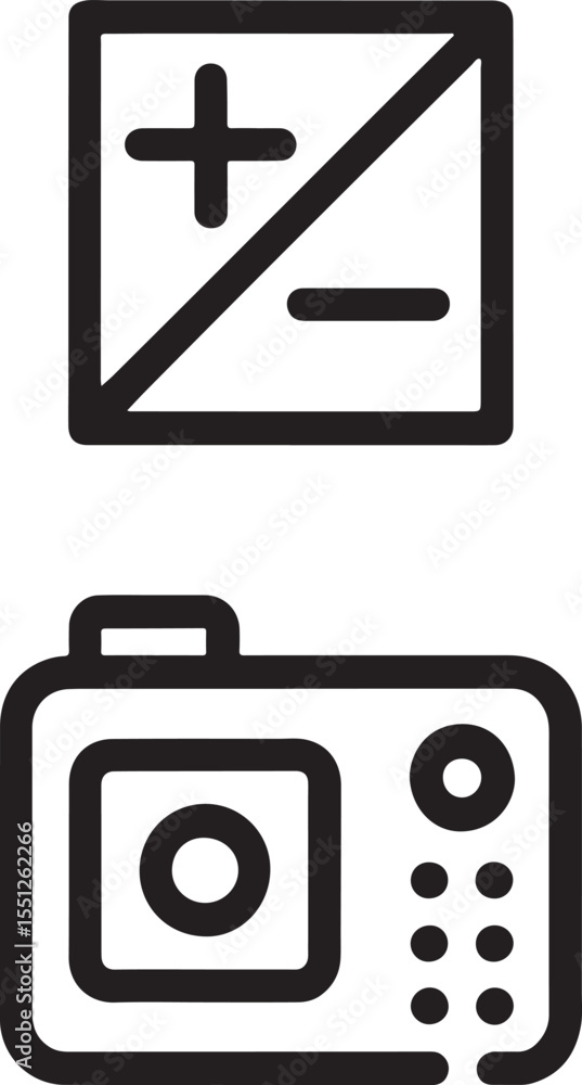 Poster modern camera iconography featuring exposure compensation and a stylish design with rounded edges an