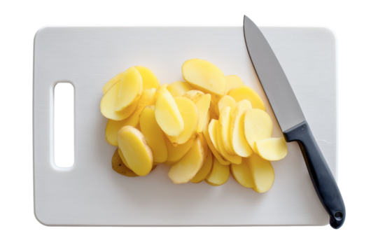 Sliced potatoes on board isolated on transparent background
