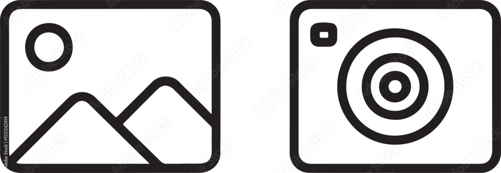 Poster media icons set photography and gallery symbols simple line art representation minimalist design ide