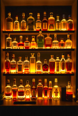 Bottle Shelf Display in Stylish Bar Interior