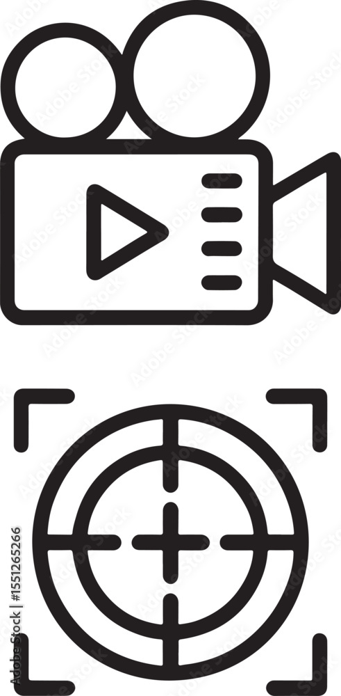 Poster modern videography and precision filming a sleek icon set representing video capture and accurate fo