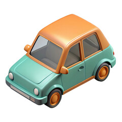 Cartoon Teal and Orange Car 3 D Model isolated on a transparent background vehicle