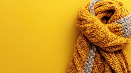 Cozy knitted scarf in warm yellow tones perfect for autumn fashion and chilly weather accessorizing