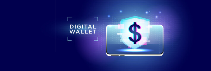 Digital Wallet with Shield and Dollar Symbol