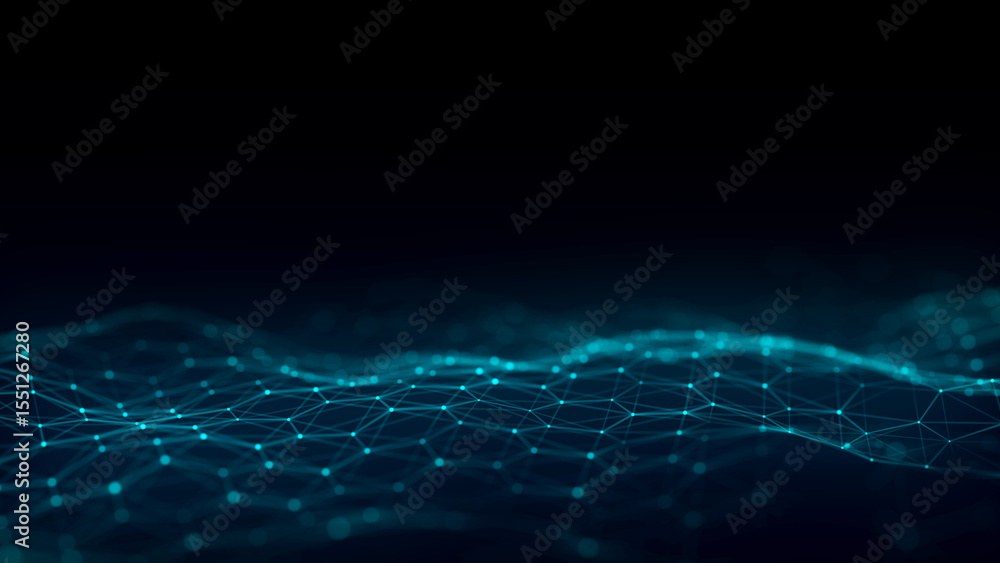Aufkleber digital hexagon dynamic wave of particles. abstract blue futuristic background. big data visualizati