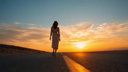 Road to new Chapter: A lone figure journeys down a long road, silhouetted against the warm embrace of a setting sun. It's a powerful visual metaphor for the journey of life.