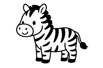 Cute Kawaii Zebra with Stripes Isolated Vector Coloring Page