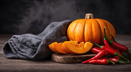 Autumnal Bounty Pumpkin, Peppers, and Cozy Fabric