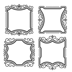 Set of Four Decorative Frame Designs with Swirls and Ornaments. with line art design style