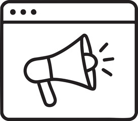 Website announcement icon with megaphone symbol for marketing and promotion simple line