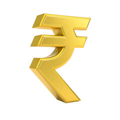 Golden indian rupee symbol isolated on transparent background