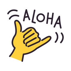 アロハポーズのハンドサインのかわいいポップなイラスト