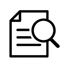 A magnifying glass icon hovers over a document icon isolated on white background