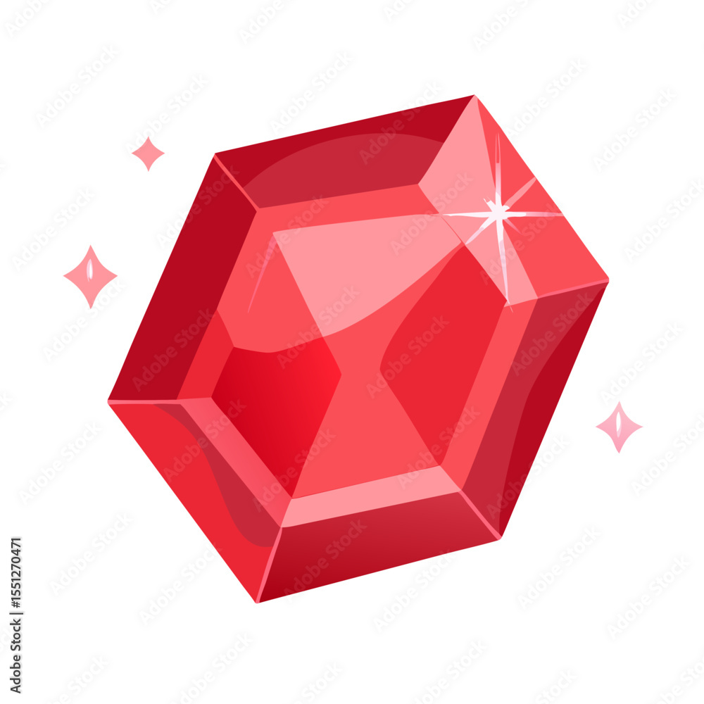 Poster bright red shiny jewel icon in flat style for mobile game app, online game or web design. magic trea