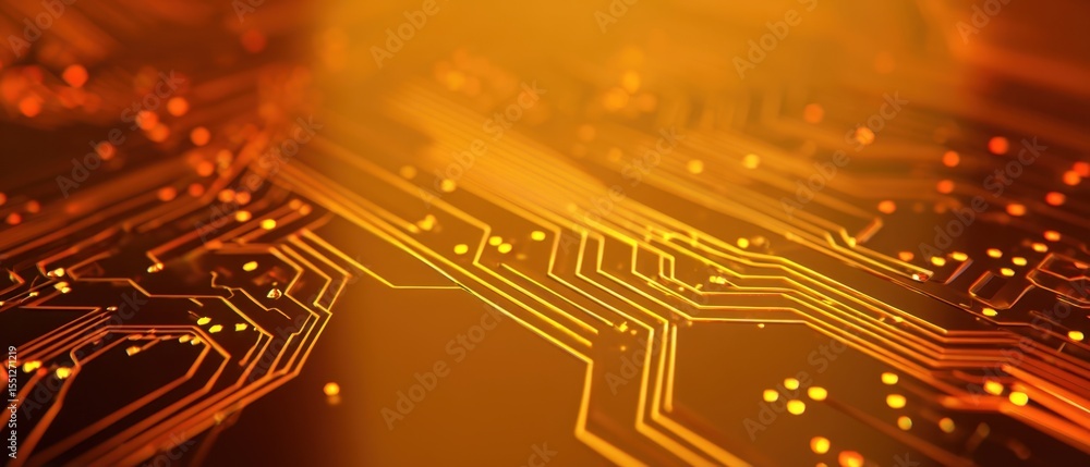 Poster the glowing circuit board illuminating modern technology with intricate designs and patterns.