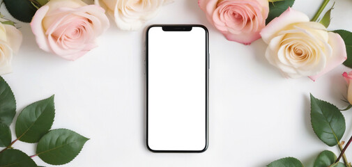 smartphone and  bank card on background of roses