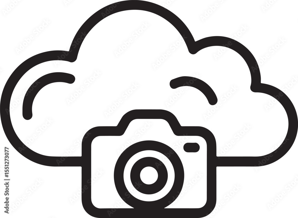 Poster cloud and camera icon represents cloud storage for photos and digital images, emphasizing backup and