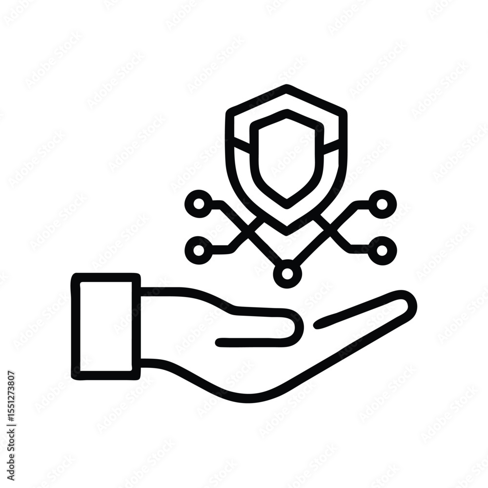 Poster cybersecurity protection hand holding shield data security network technology icon vector graphic de