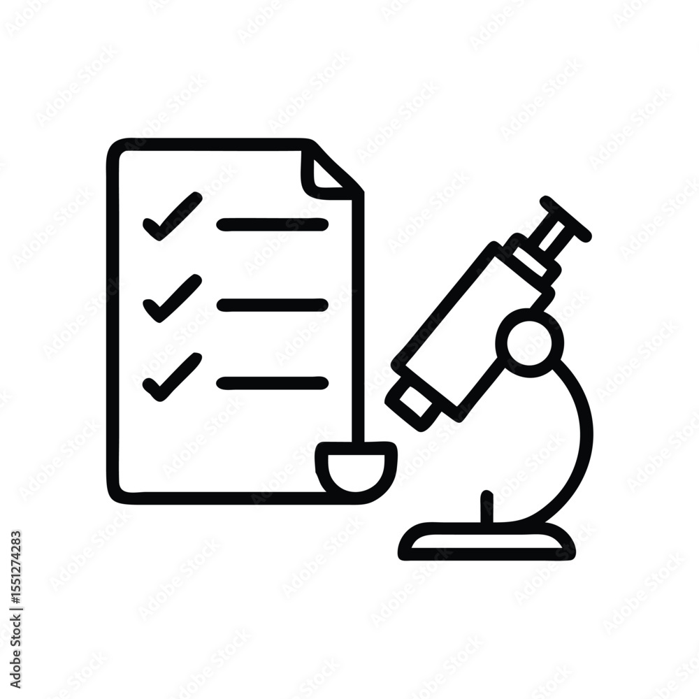 Poster lab research checklist with microscope for scientific experiment and analysis documentation process