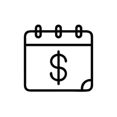Financial calendar icon for payment schedule and money due date reminder vector graphic design