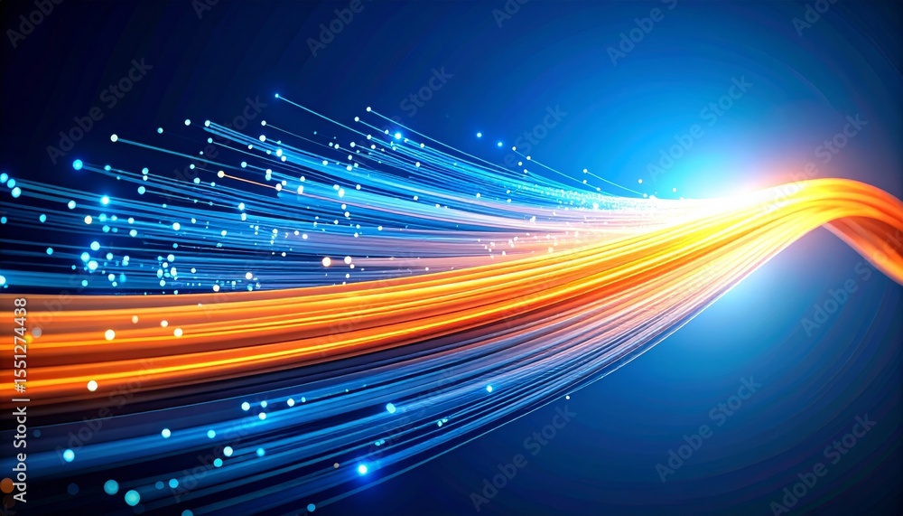 Wall mural abstract colorful background with glowing lines illustrating futuristic light speed and motion