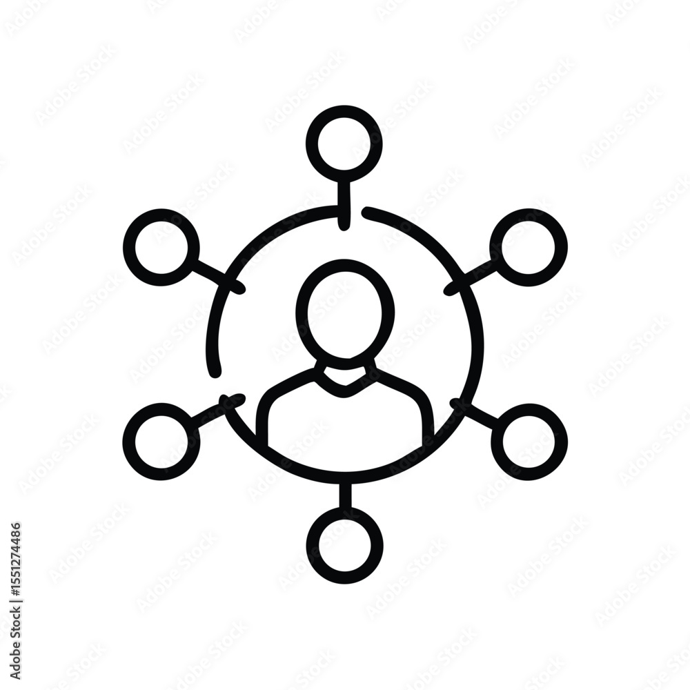 Poster social network connection hub icon representing networking group and communication strategy design e