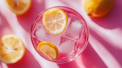 Refreshing Pink Lemonade with Ice Cubes