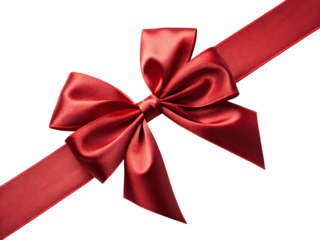 Elegant red satin ribbon bow isolated on transparent background