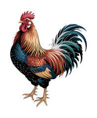 Isolated image of a beautifully rendered rooster, featuring rich textures and striking colors