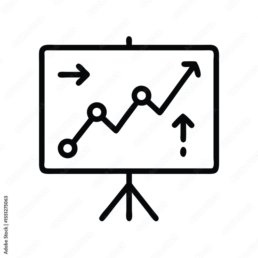 Poster presentation board with growth chart and arrows showing business performance and success rate
