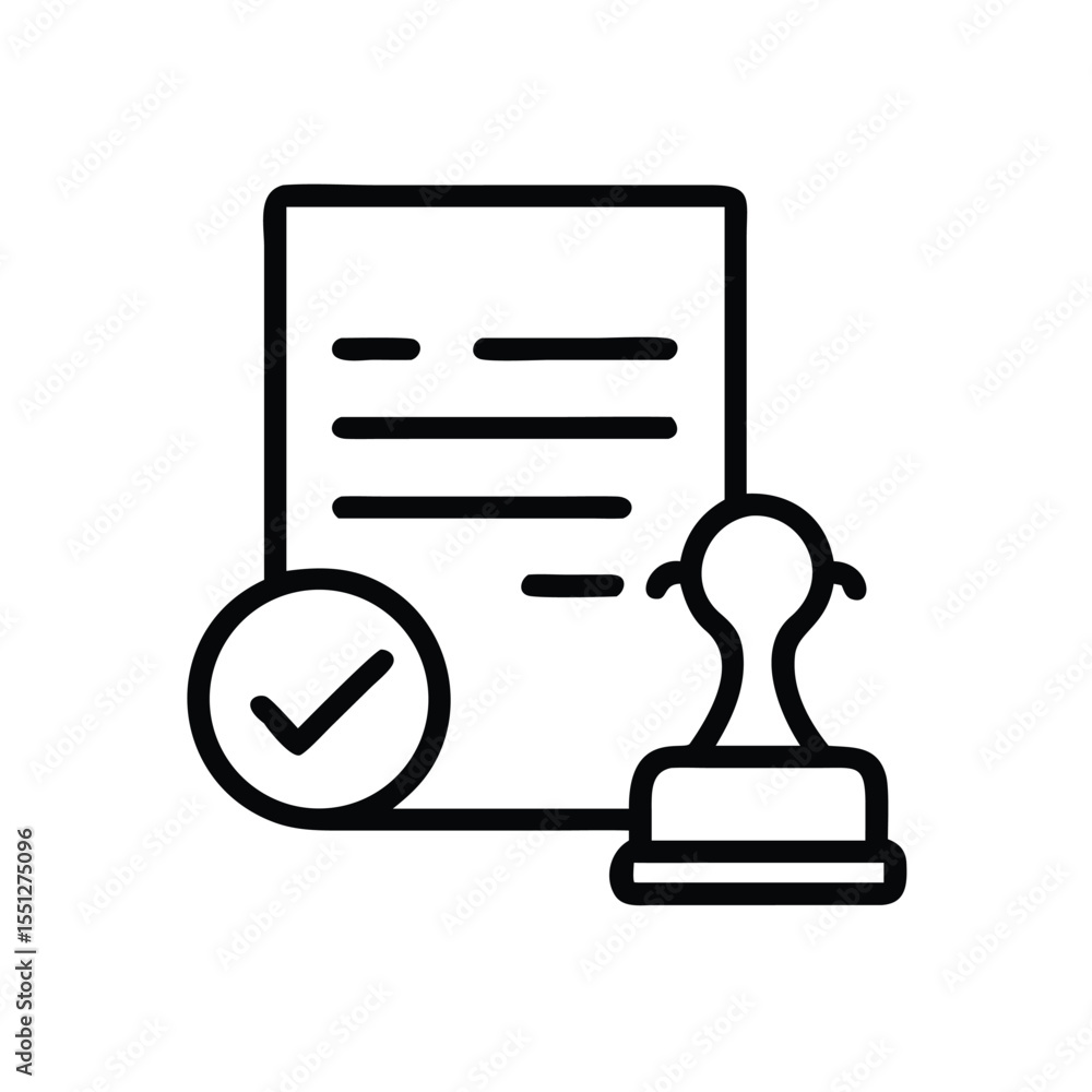 Aufkleber approved document verification process checklist with stamp icon for business paperwork task