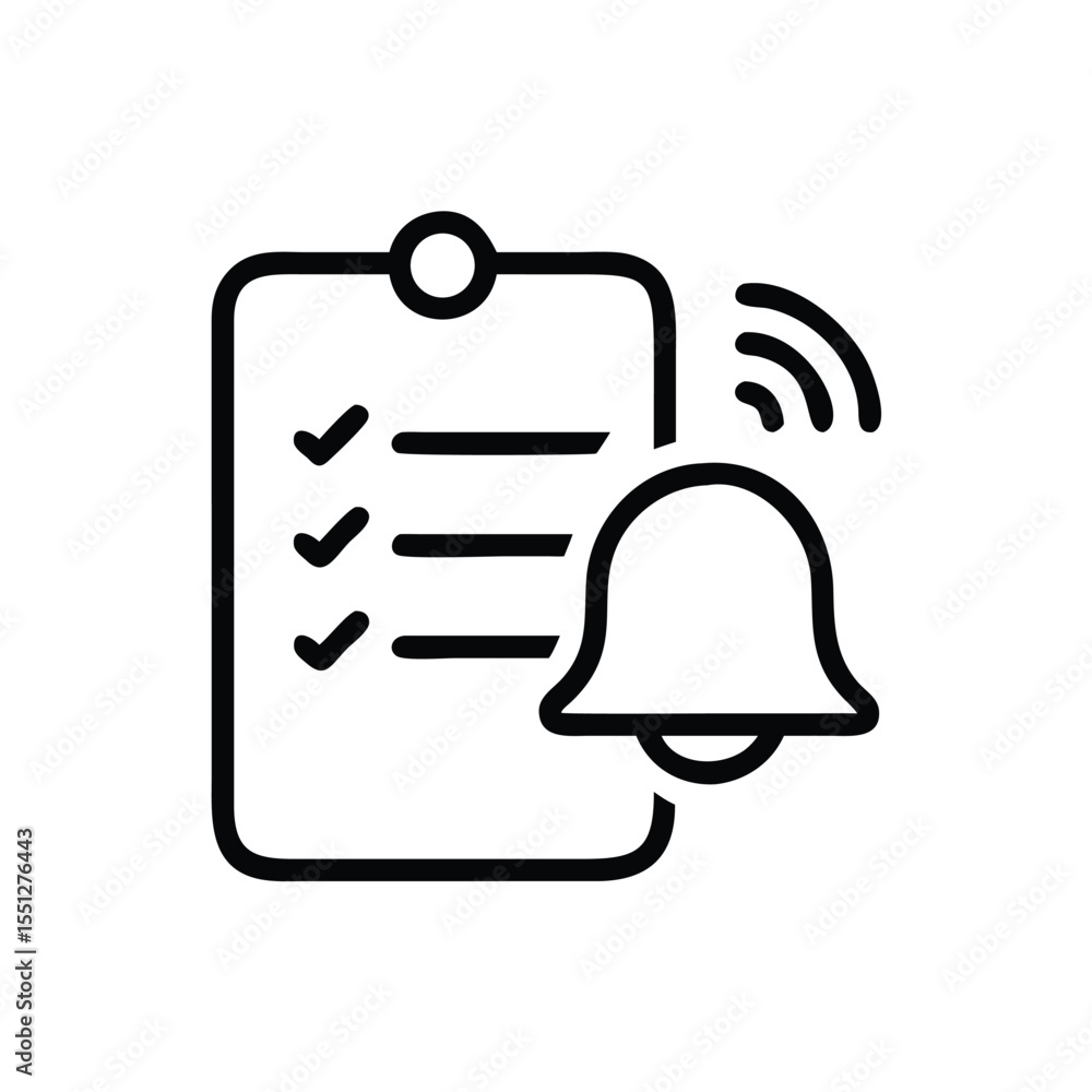 Poster clipboard checklist notification reminder task management todo list with bell icon symbol vector