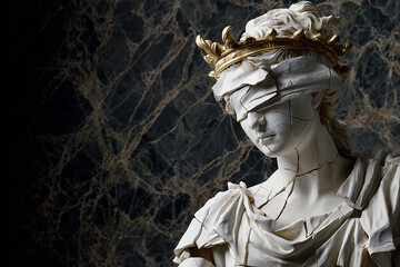 Broken justice statue as concept of not trust in law