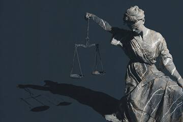 Broken justice statue as concept of not trust in law