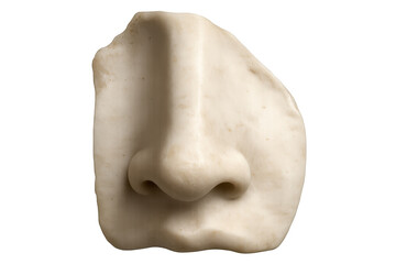 Weathered marble nose fragment from classical sculpture, revealing intricate carving details and timeless artistic craftsmanship against transparent backdrop