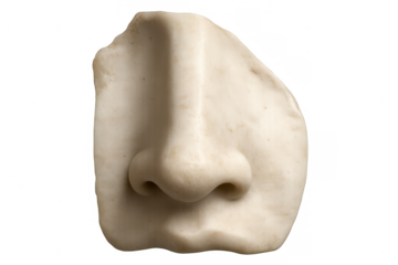 Weathered marble nose fragment from classical sculpture, revealing intricate carving details and timeless artistic craftsmanship against transparent backdrop