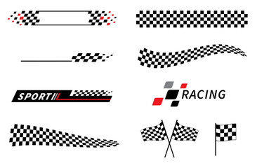 Start and finish flag. Race flag. Checkered flag. Racing stripes. Race motorsport graphics. Vector illustration