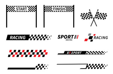 Start and finish flag. Race flag. Checkered flag. Racing stripes. Race motorsport graphics. Vector illustration