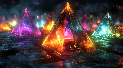 Luminous Pyramids Emerge from the Abyss: A Spectrum of Futuristic Illumination