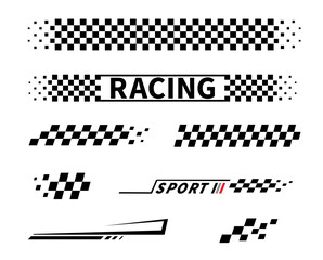 Start and finish flag. Race flag. Checkered flag. Racing stripes. Race motorsport graphics. Vector illustration