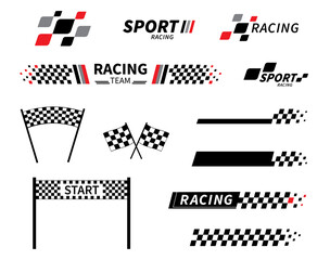 Start and finish flag. Race flag. Checkered flag. Racing stripes. Race motorsport graphics. Vector illustration