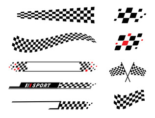 Start and finish flag. Race flag. Checkered flag. Racing stripes. Race motorsport graphics. Vector illustration