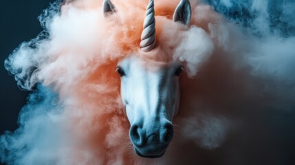 Obraz premium This enchanting image features a unicorn's head emerging from vibrant pink fluffy clouds, evoking a sense of magic and whimsy in a dreamy atmosphere.
