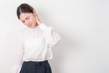 Business Woman having Neck pain for concepts of Neck Muscle Strain and Inflammation, Myofascial...