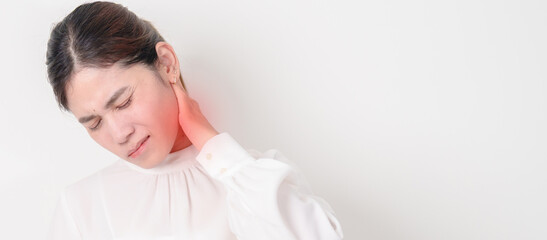 Business Woman having Neck pain for concepts of Neck Muscle Strain and Inflammation, Myofascial...